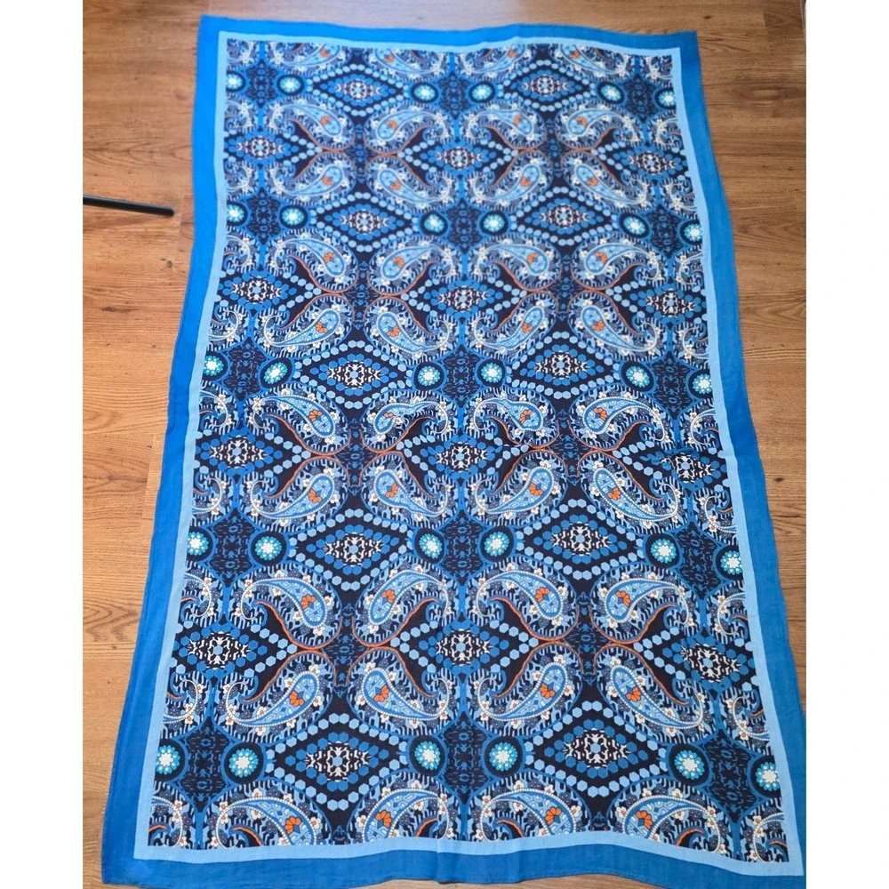 Vera Bradley Scarf‎ Women OS Blue Paisley Geometric Rayon Lightweight Wrap Shawl